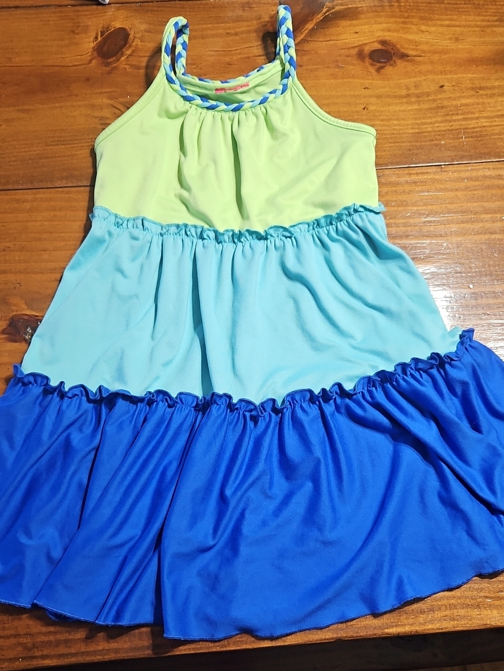 Amazon Girls Lime, Aqua & Royal Blue Tiered Halter Dress